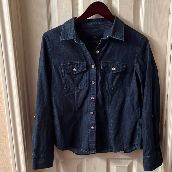 TALBOTS BLUE JEAN TOP SIZE 8P - Picture 1 of 4